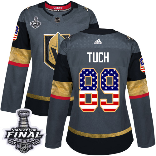 Adidas Golden Knights #89 Alex Tuch Grey Home Authentic USA Flag 2018 Stanley Cup Final Women's Stitched NHL Jersey